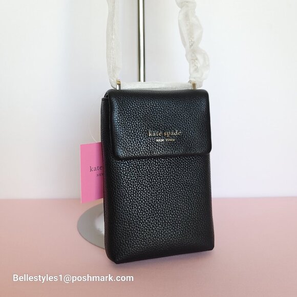 KATE SPADE Bradley North/South Pebbled Leather Phone Crossbody- Black color 🎈⭐ - Picture 3 of 16